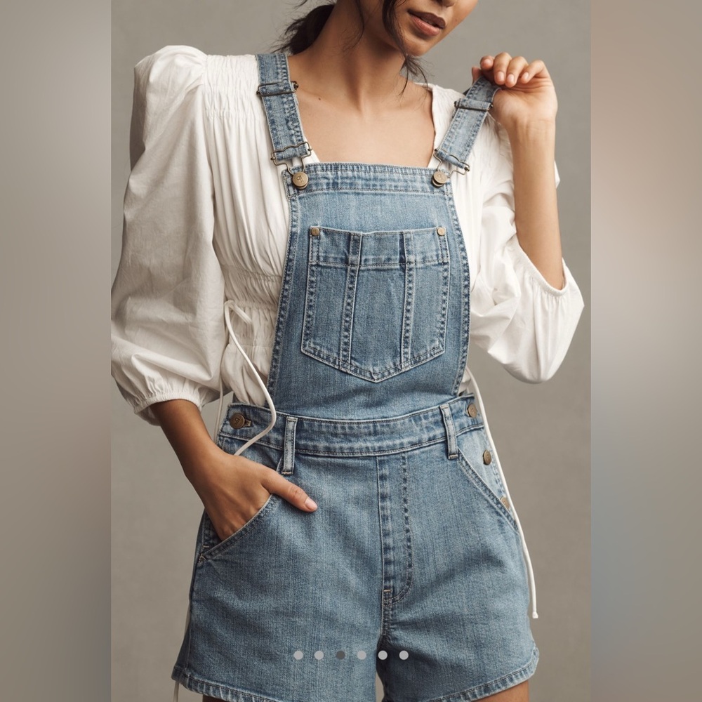 Anthropologie Light Blue Denim Short Overalls - Picture 2 of 5